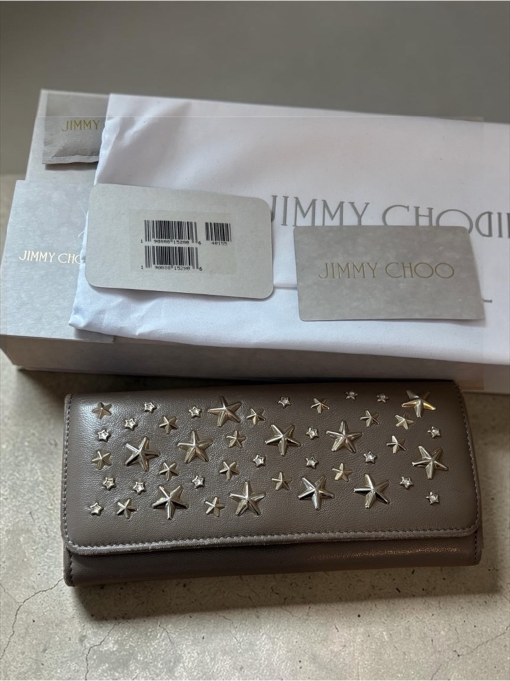 Jimmy Choo Light Mocha Leather Star-Studded Long Wallet. Full inclusion - Picture 3 of 7
